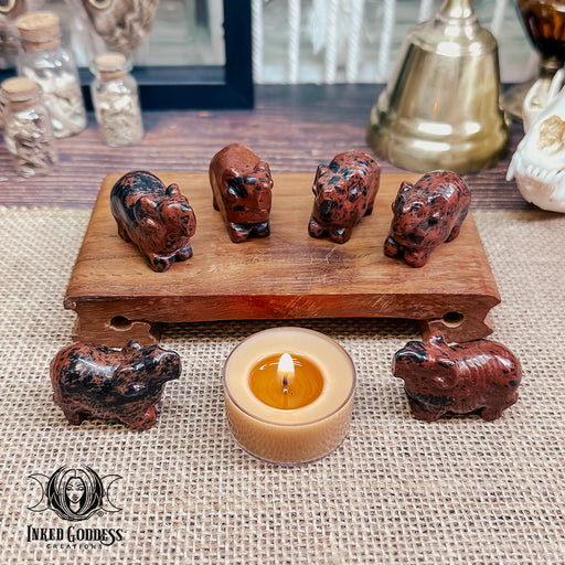 Mahogany Obsidian Gemstone Ram Carving for Gentle Grounding