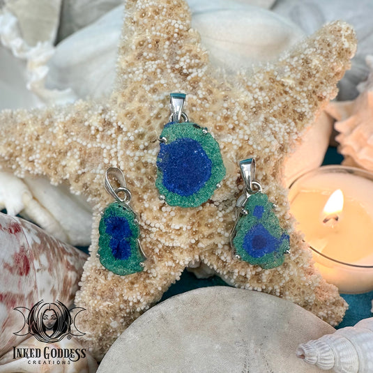 Malachite and Azurite Sterling Silver Pendant for Massive Psychic Communication