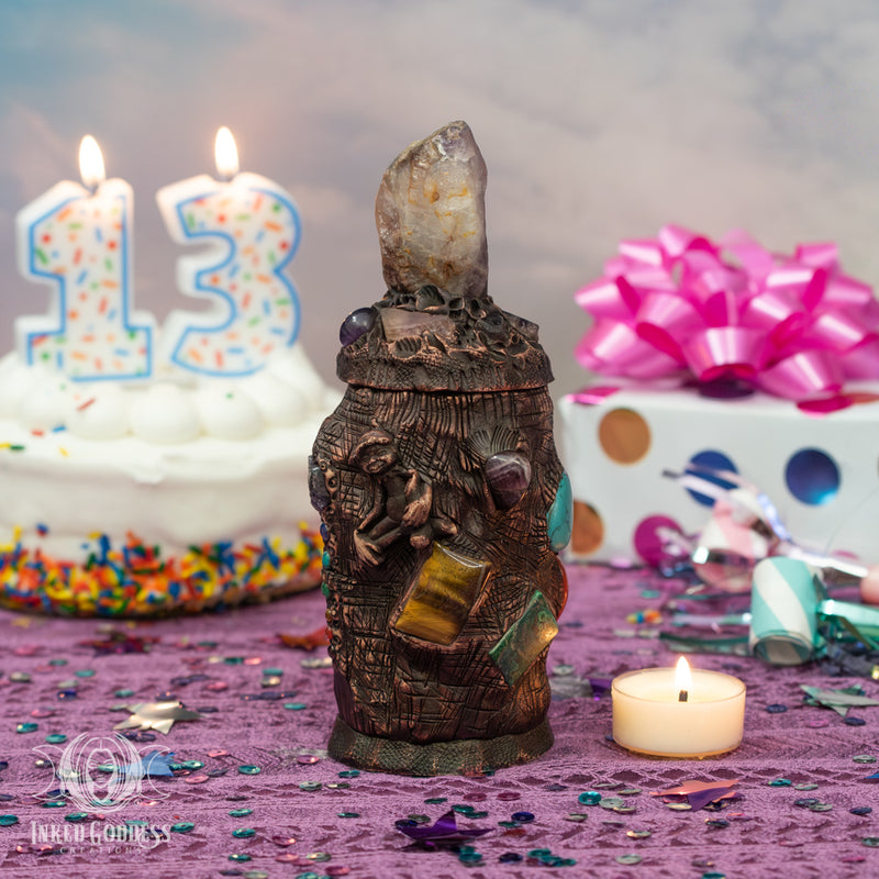 Load image into Gallery viewer, Medium Amethyst Clay Handmade Glass Jar for Forest Fae Magick
