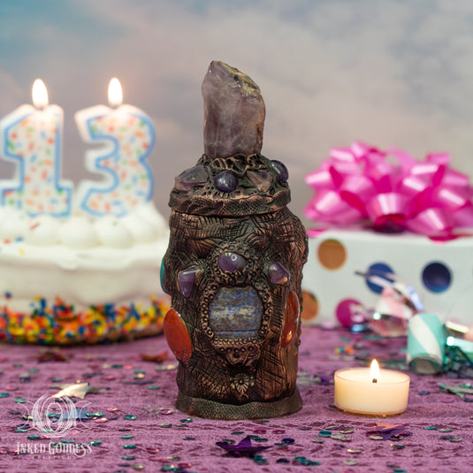 Medium Amethyst Clay Handmade Glass Jar for Forest Fae Magick