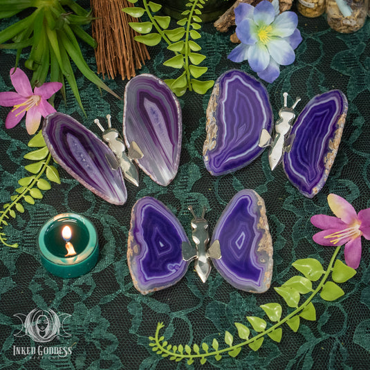 Metal Butterfly with Dyed Agate Slice Wings for Serenity