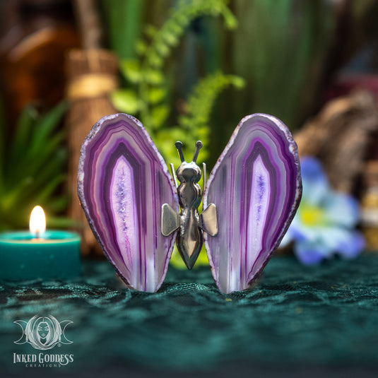 Metal Butterfly with Dyed Agate Slice Wings for Serenity