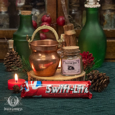 Mini Copper Cauldron & Yule Incense Powder Set for Winter Cleansing