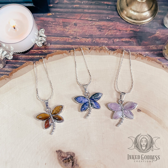 Mixed Gemstone Dragonfly Necklace for Transformation