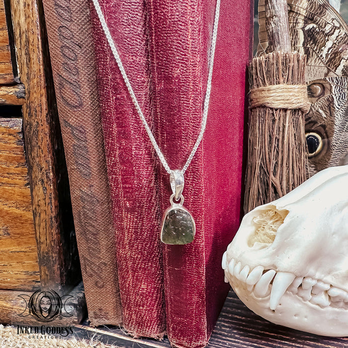 Moldavite Gemstone Sterling Silver Necklace for Alignment