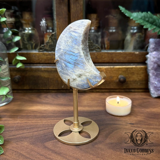 Moonstone Crescent Moon with Stand for Connecting with Lunar Energy