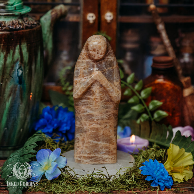 Load image into Gallery viewer, Moonstone Priestess Statue for Divine Feminine Strength
