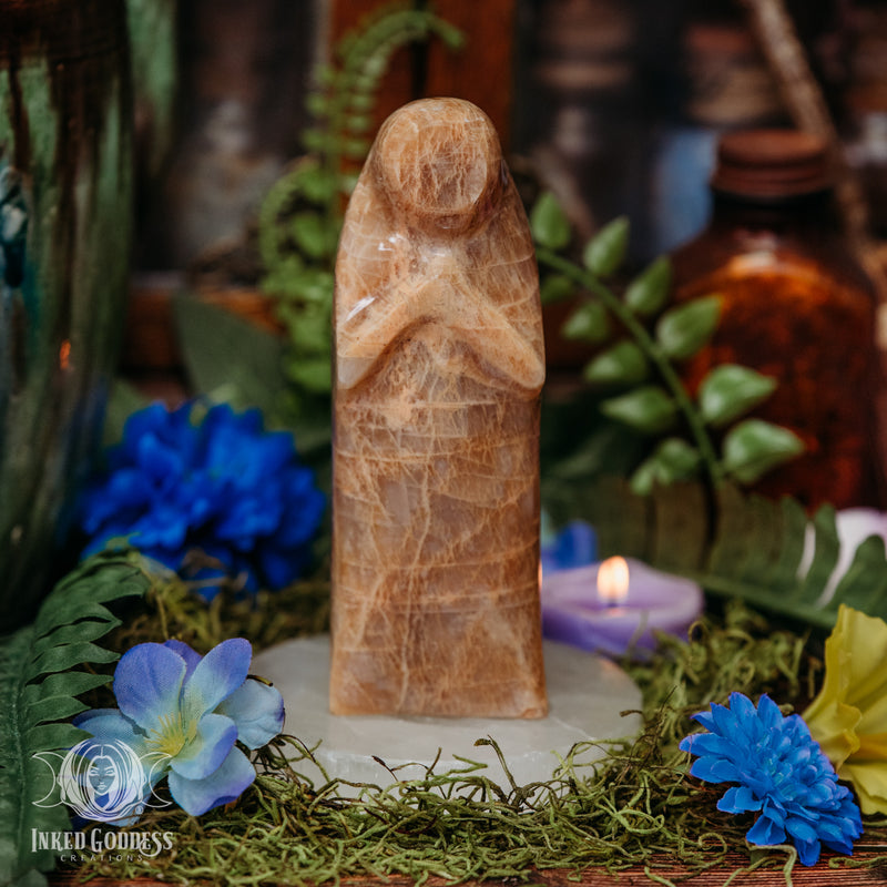 Load image into Gallery viewer, Moonstone Priestess Statue for Divine Feminine Strength
