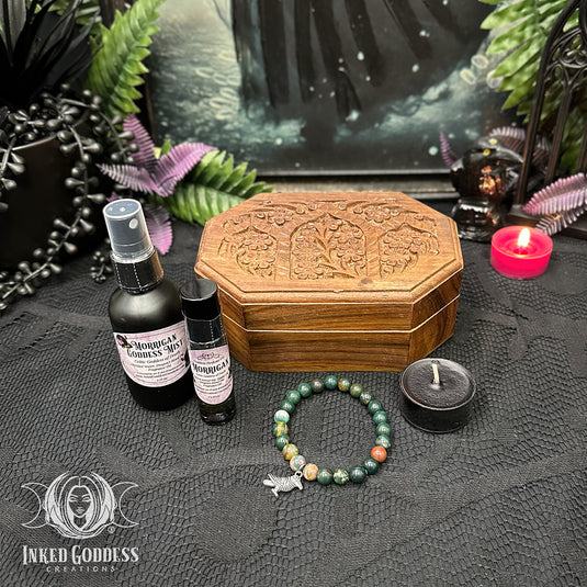 Morrigan Wooden Box Set for the Goddess of War, Fate, and Death