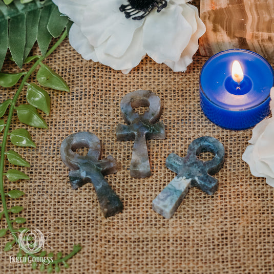 Moss Agate Ankh for New Beginnings
