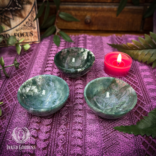 Moss Agate Small Offering Bowl for Earth Witch Devotion