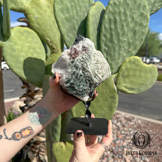 Raw Multi-Colored Tourmaline in Quartz on Stand for Abundant Healing