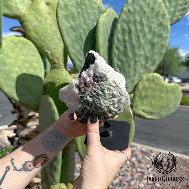 Load image into Gallery viewer, Raw Multi-Colored Tourmaline in Quartz on Stand for Abundant Healing
