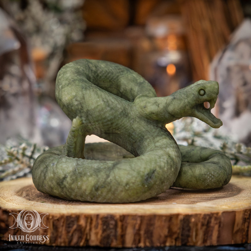 Load image into Gallery viewer, Nephrite Jade Matte Carved Gemstone Snake for Protective Wards
