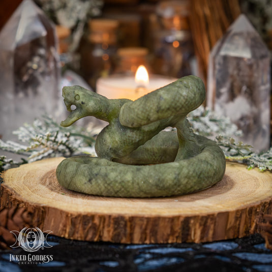 Nephrite Jade Matte Carved Gemstone Snake for Protective Wards