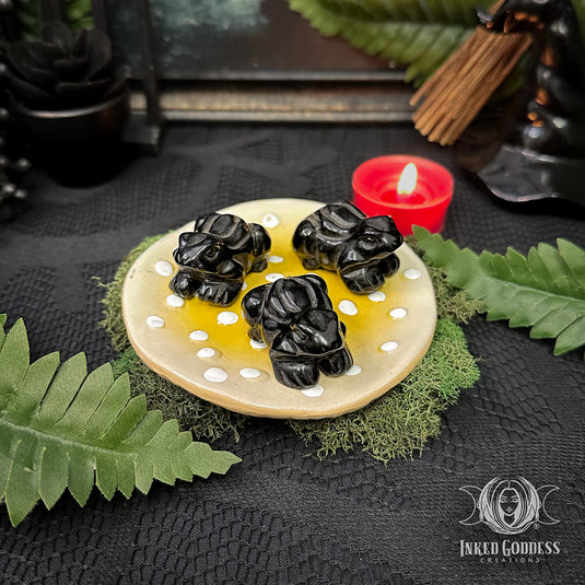 Obsidian Poison Frog Carving for Boundaries and Shadow Work