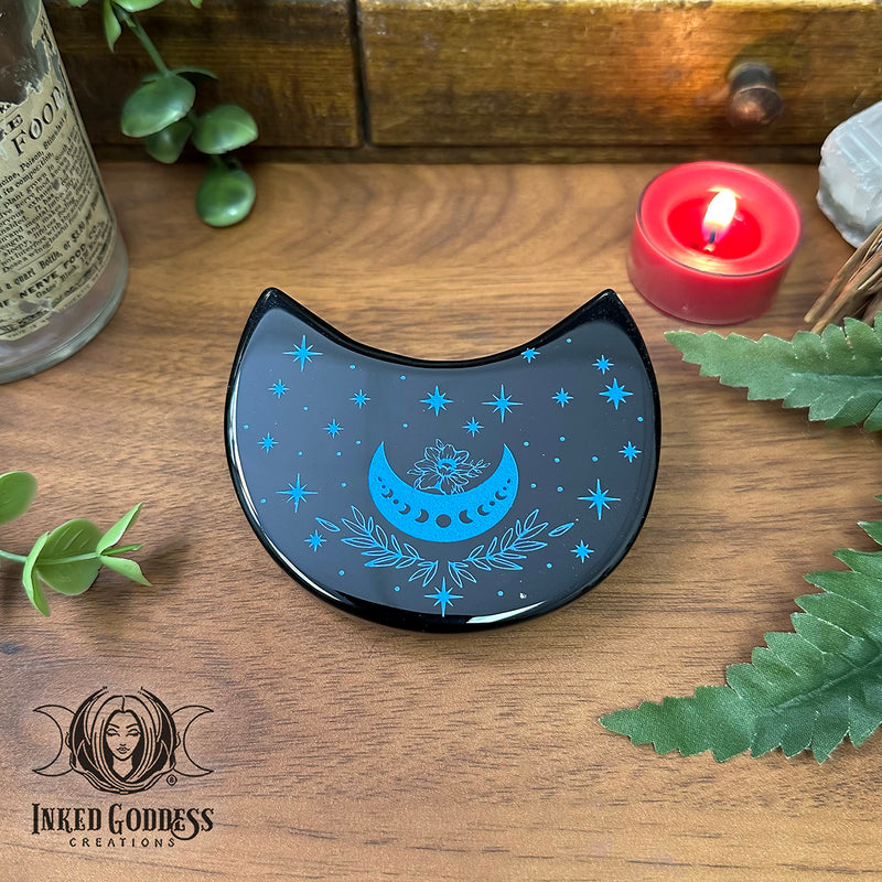 Load image into Gallery viewer, Obsidian Crescent Moon Etched Tile for Dark Moon Magick
