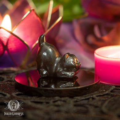 Obsidian Stretching Cat for Playful Protection