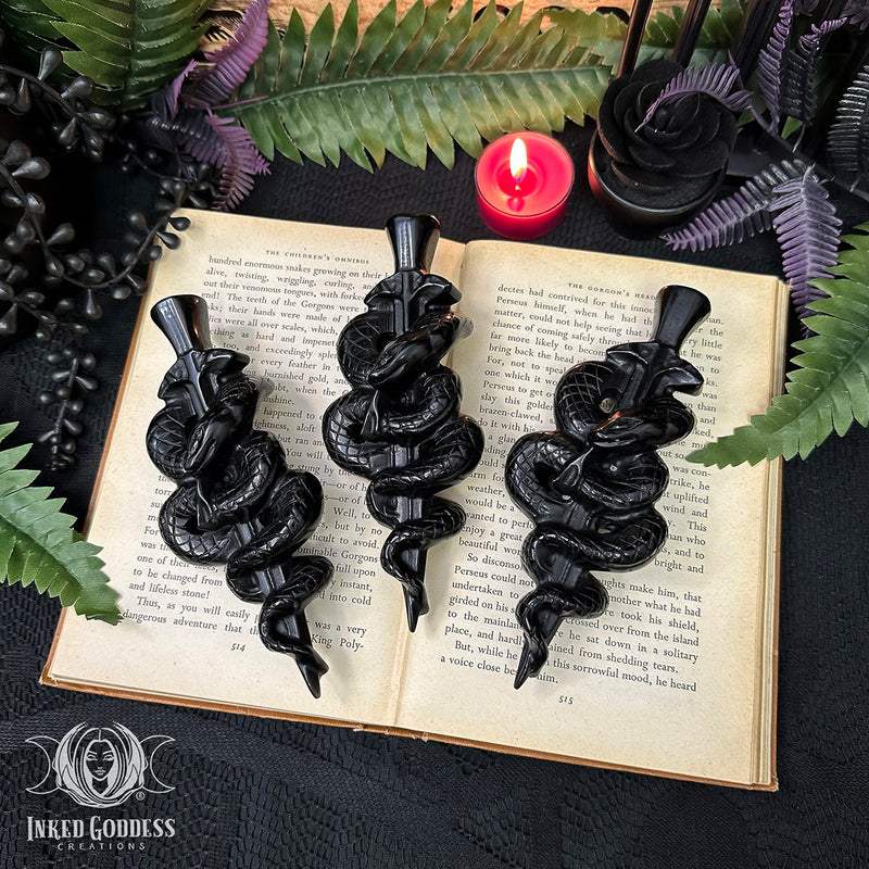Load image into Gallery viewer, Obsidian Snake Athame for Cutting Through Limitations
