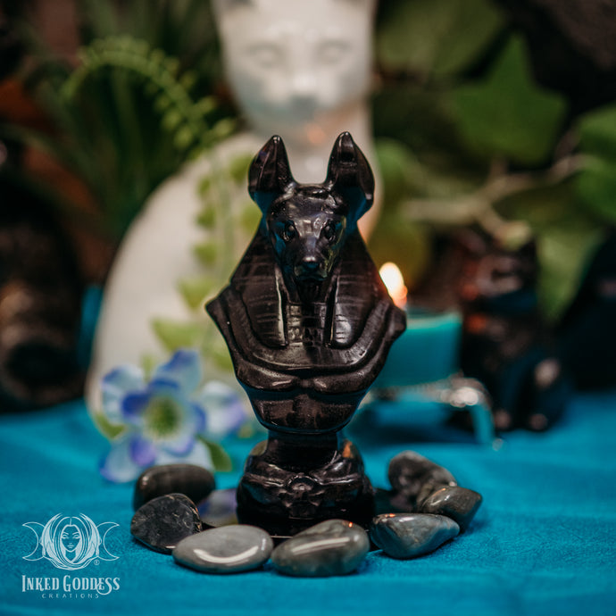 Obsidian Anubis Statue for Protected Ancestor Work