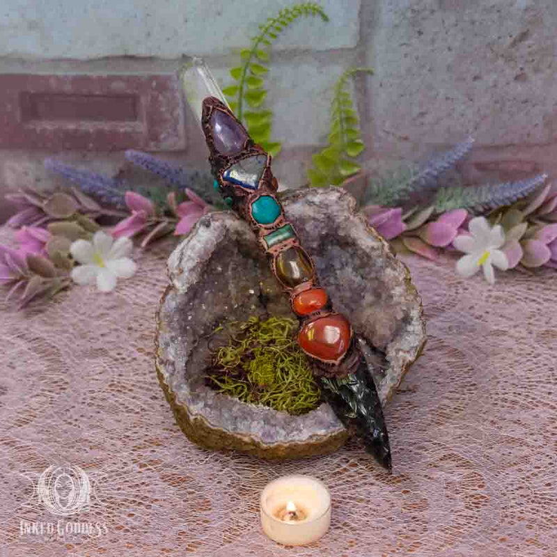 Load image into Gallery viewer, Obsidian &amp; Quartz Handmade Clay Wand- OOAK
