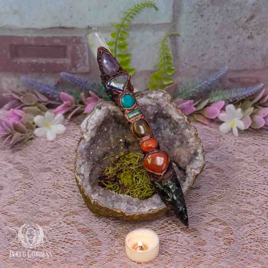 Obsidian & Quartz Handmade Clay Wand- OOAK