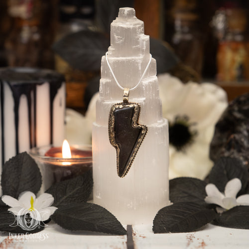 Onyx Lightning Bolt Tibetan Necklace for Summer Storm Magick