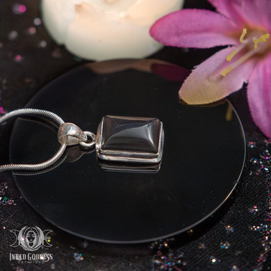 Onyx Square Sterling Silver Necklace for Magickal Wisdom