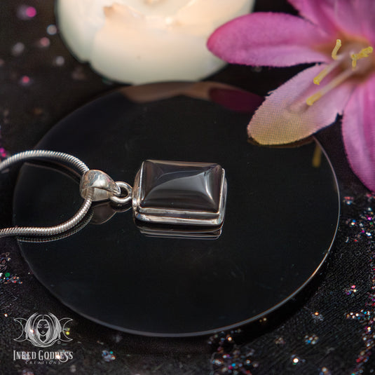 Onyx Square Sterling Silver Necklace for Magickal Wisdom