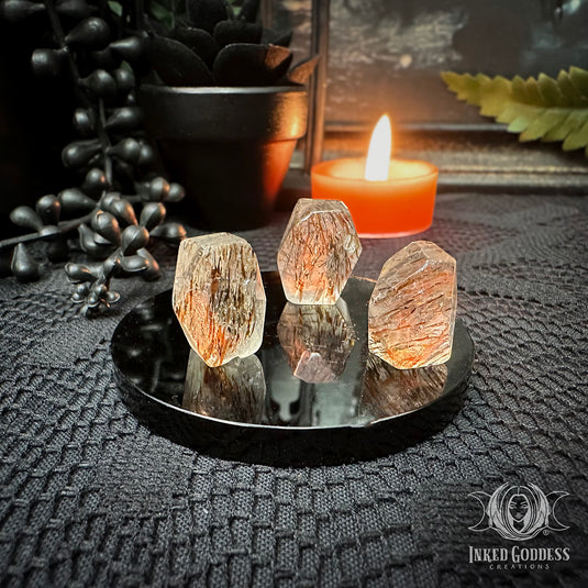 Orange and Black Rutilated Quartz Mini Geometric for Samhain Protection