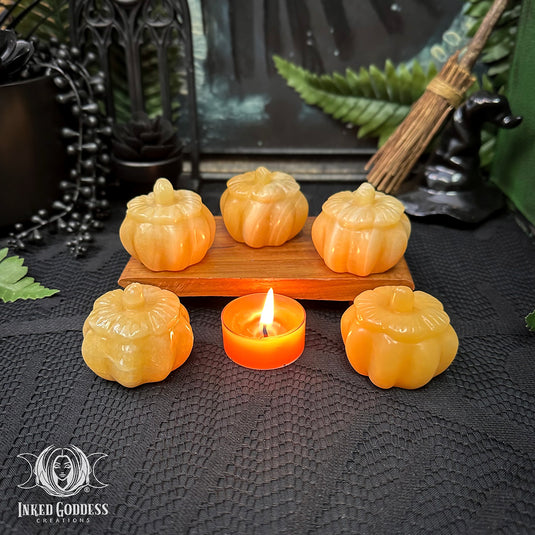 Orange Calcite Carved Pumpkin for Neutralizing Negative Energy