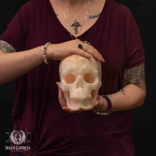 Orange Selenite Large Skull for Fiery Banishing Work