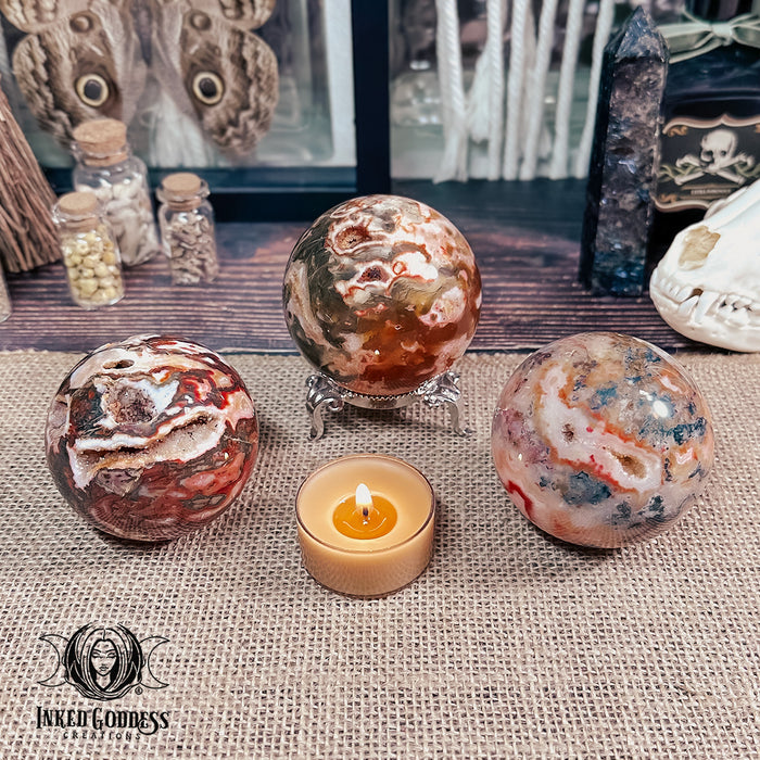 Orange Moss Agate Sphere for Stability and Courage