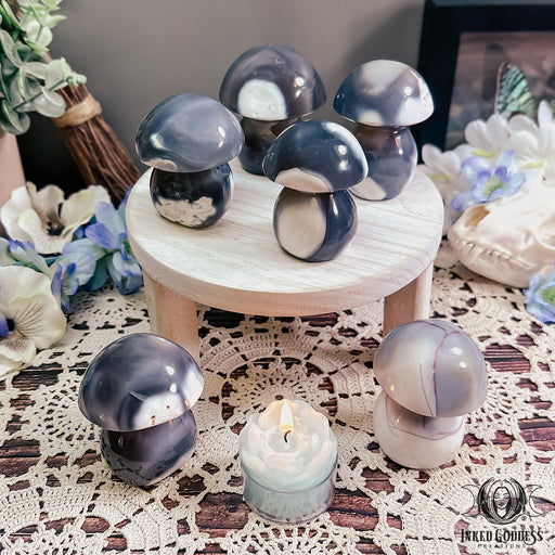 Orca Agate Carved Mushroom for Walking Between Worlds- Inked Goddess Creations