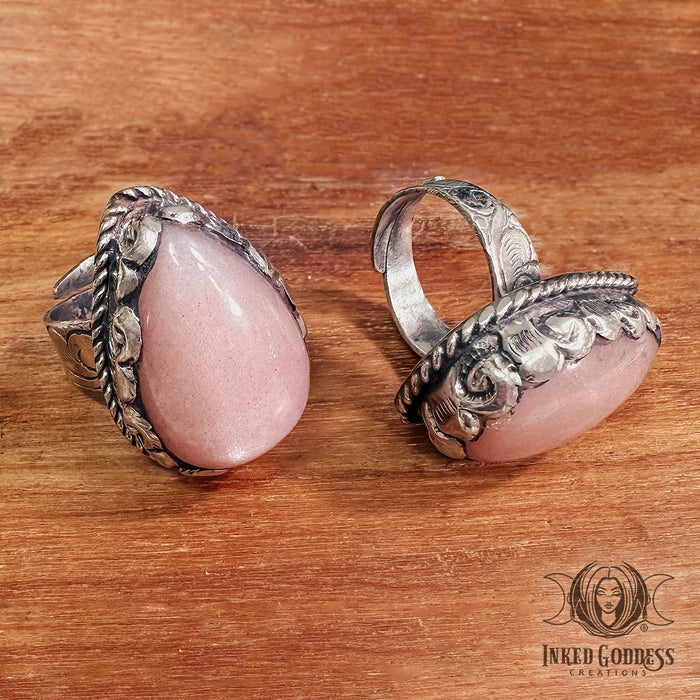Peach Moonstone Tibetan Adjustable Ring for Inward Thinking- Inked Goddess Creations