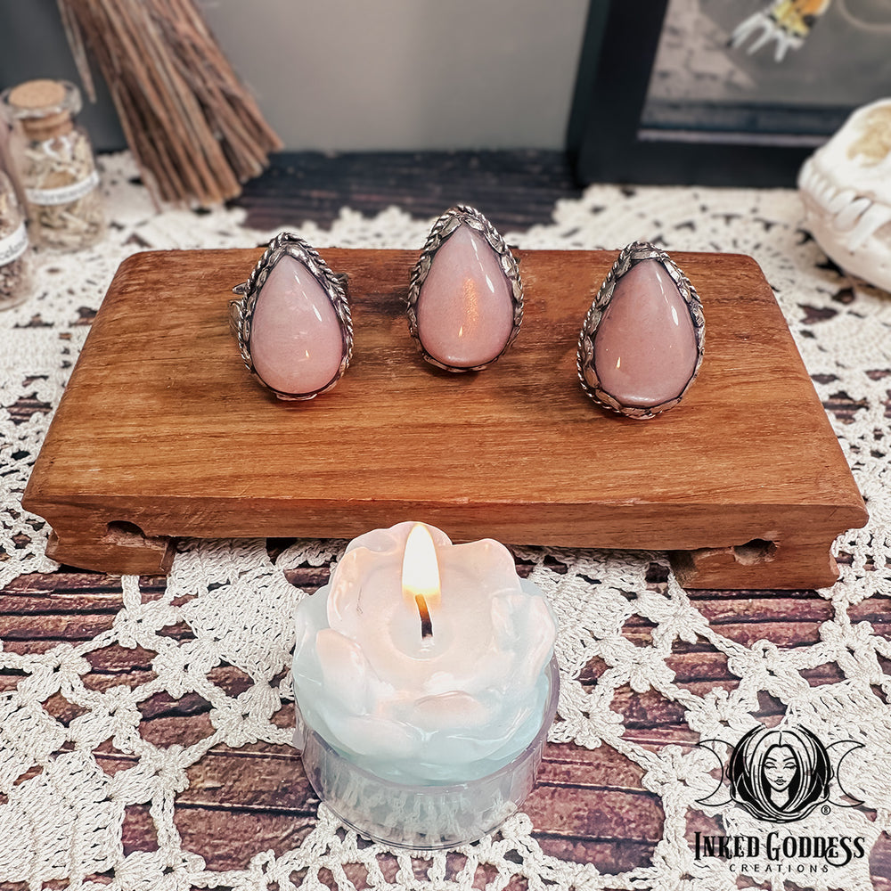 Peach Moonstone Tibetan Adjustable Ring for Inward Thinking- Inked Goddess Creations