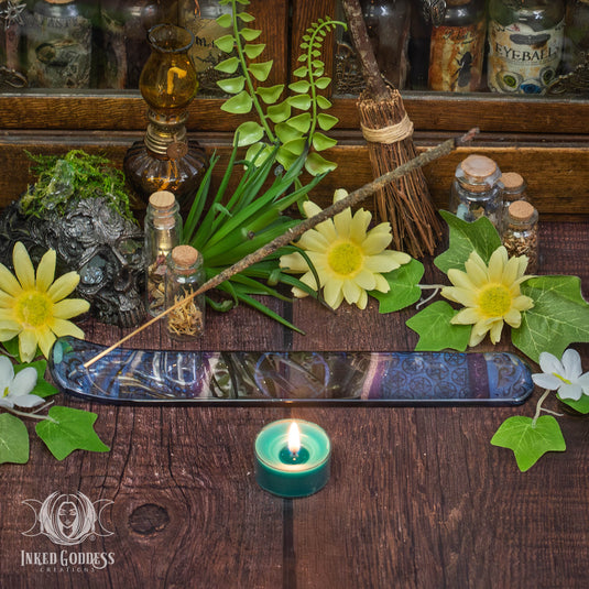 Pentacle Glass Incense Holder for Magickal Energy Cleansing