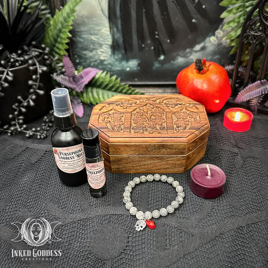 Persephone Wooden Box Set for the Greek Queen of the Underworld