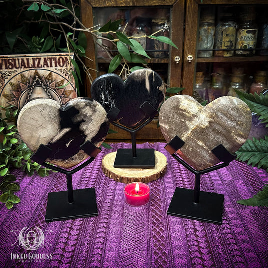 Petrified Wood Heart on Stand for Transformational Ancestral Healing