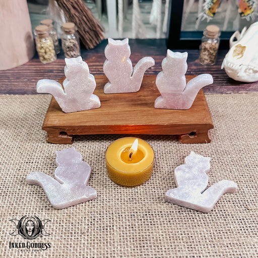 Pink Amethyst Carved Cat - Witch's Familiars