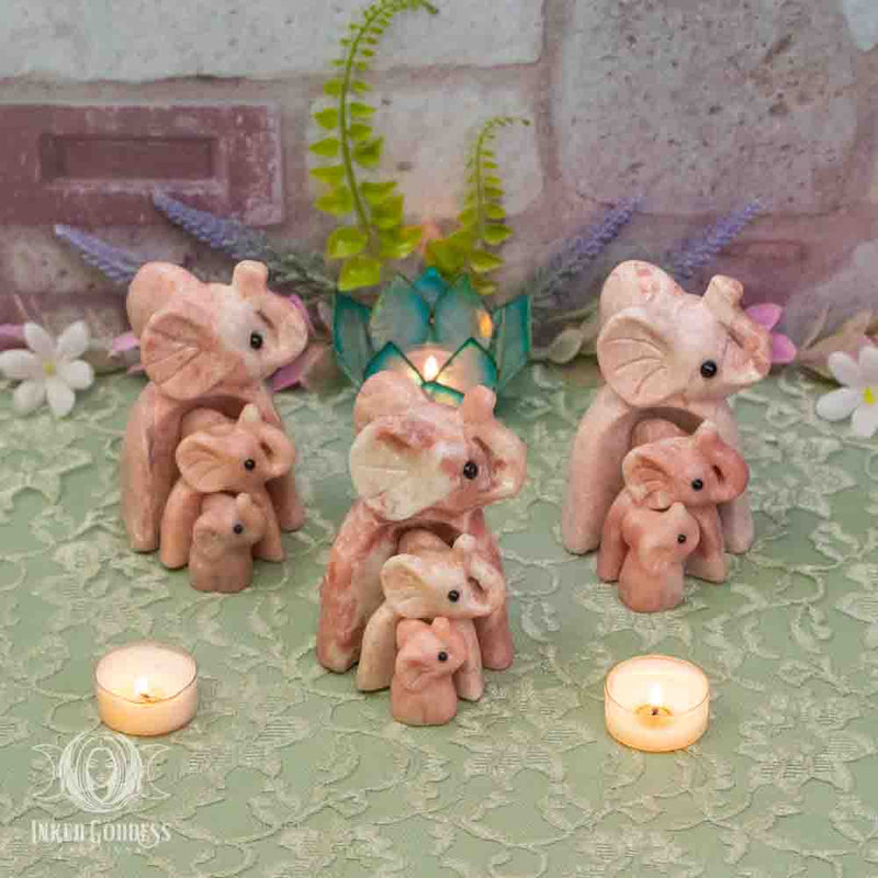 Load image into Gallery viewer, Pink Opal Nesting Elephant Family for Matriarchal Healing
