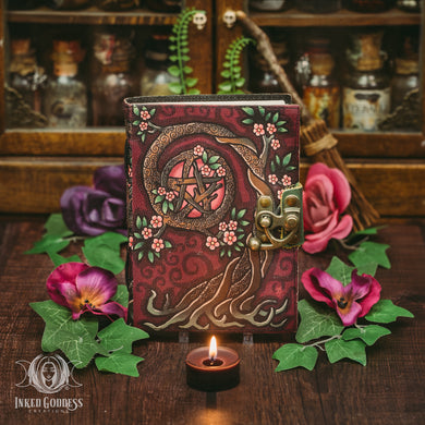 Pink Pentacle Tree Leather Journal for Magickal Notes