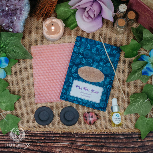 Pink Full Moon Ritual Kit for April 12 in Libra - DIY Beeswax Candle