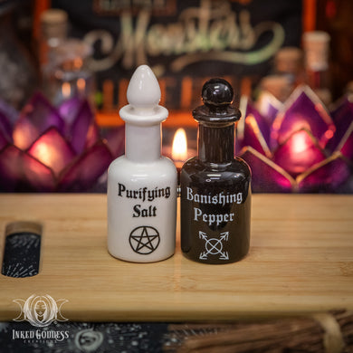 Potion Bottles Salt and Pepper Shaker Set for Protection and Banishing