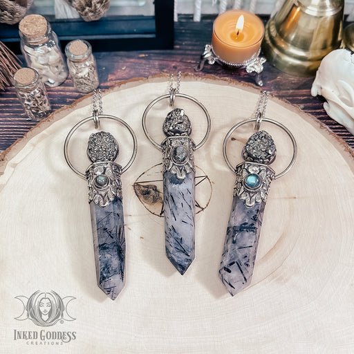 Pyrite, Labradorite, Tourmalinated Quartz Point Tibetan Wand