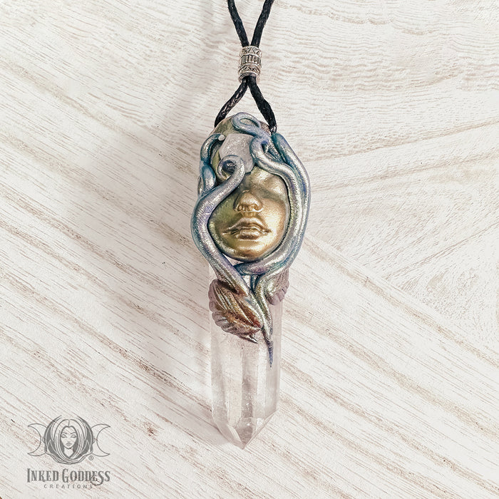 Clay Goddess Quartz Point Necklace for Amplification- Inked Goddess Creations
