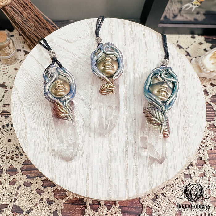 Clay Goddess Quartz Point Necklace for Amplification- Inked Goddess Creations