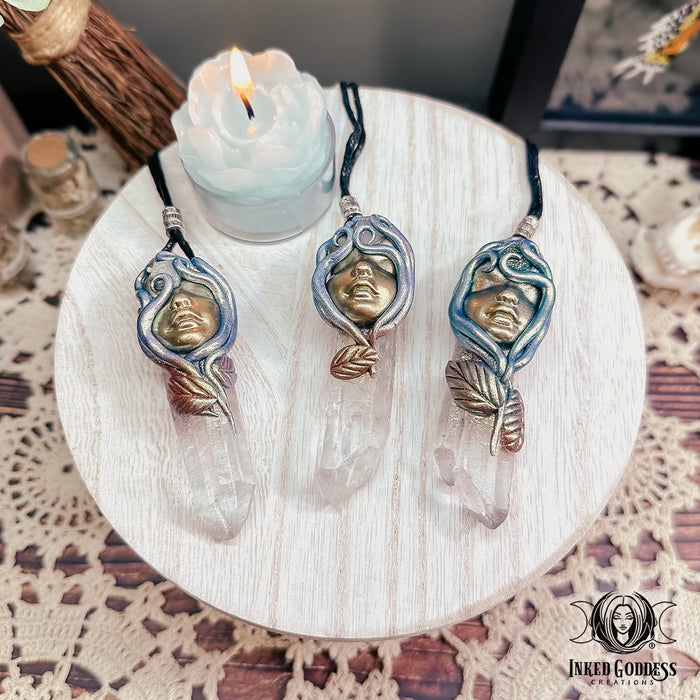 Clay Goddess Quartz Point Necklace for Amplification- Inked Goddess Creations