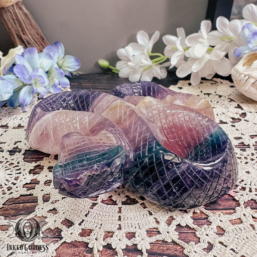 Rainbow Fluorite Snake Carving for Transformation- Inked Goddess Creations