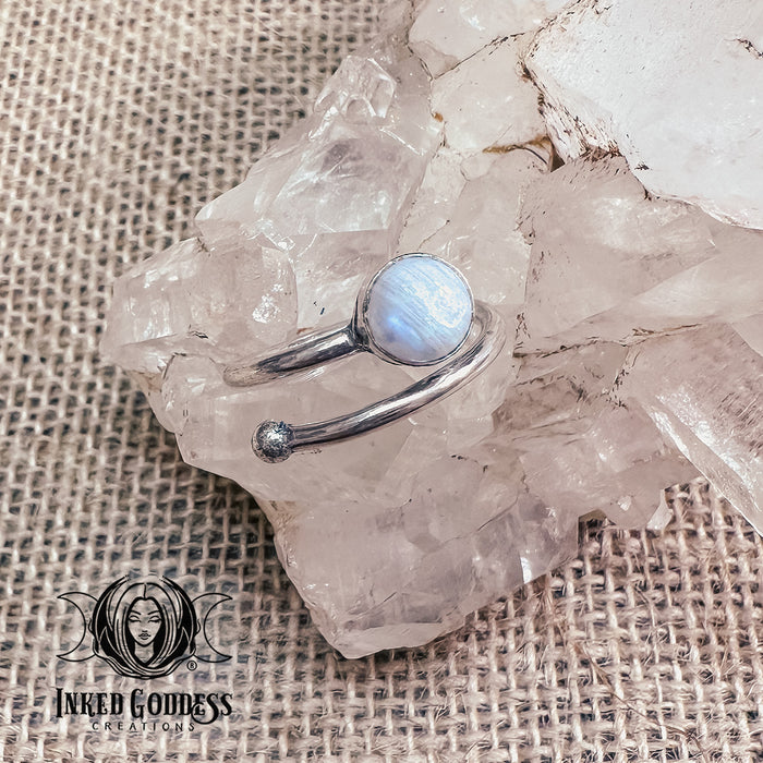Rainbow Moonstone Adjustable Ring for Emotional Balance